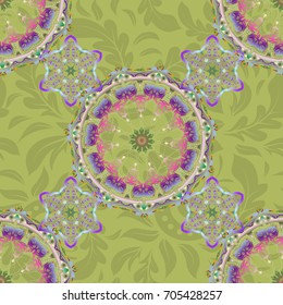 Seamless abstract modern multicolored pattern. Geometric repeating vector ornament with green and pink elements.