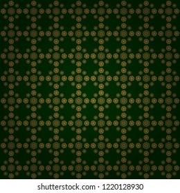 Seamless abstract modern pattern on a green backdrop. Green and golden seamless pattern. Geometric repeating vector ornament with golden elements.