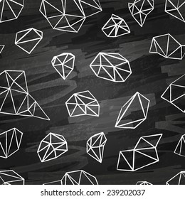 seamless abstract modern pattern of polygonal trianglel objects handwritten chalk on a blackboard background