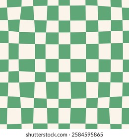 Seamless abstract monochrome checkerboard pattern on light background, green small checkered pattern, simple hand drawn illustration, flat style
