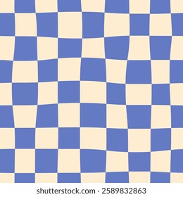 Seamless abstract monochrome checkerboard pattern on light background, blue checkered pattern, simple hand drawn illustration, flat style
