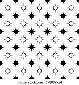 Seamless abstract monochrome curved star pattern - halftone vector background graphic design