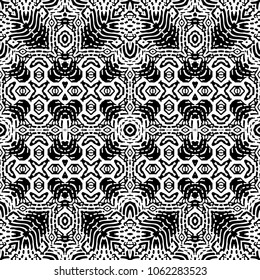 Seamless abstract monochrome engraving pattern. Texture for certificate or diploma, currency and money design. Single-leaf woodcut, xylography, printmaking. Vector Illustration