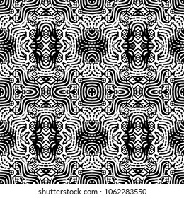 Seamless abstract monochrome engraving pattern. Texture for certificate or diploma, currency and money design. Single-leaf woodcut, xylography, printmaking. Vector Illustration