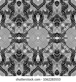 Seamless abstract monochrome engraving pattern. Texture for certificate or diploma, currency and money design. Single-leaf woodcut, xylography, printmaking. Vector Illustration