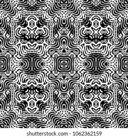 Seamless abstract monochrome engraving pattern. Texture for certificate or diploma, currency and money design. Single-leaf woodcut, xylography, printmaking. Vector Illustration