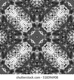Seamless abstract monochrome engraving pattern. Texture for certificate or diploma, currency and money design. Single-leaf woodcut, xylography, printmaking. Vector Illustration