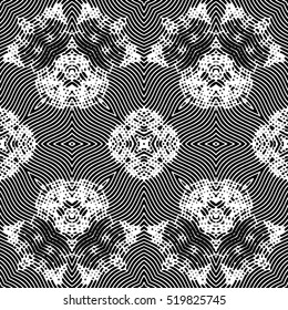 Seamless abstract monochrome engraving pattern. Texture for certificate or diploma, currency and money design. Single-leaf woodcut, xylography, printmaking. Vector Illustration