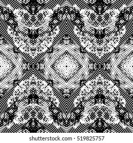 Seamless abstract monochrome engraving pattern. Texture for certificate or diploma, currency and money design. Single-leaf woodcut, xylography, printmaking. Vector Illustration