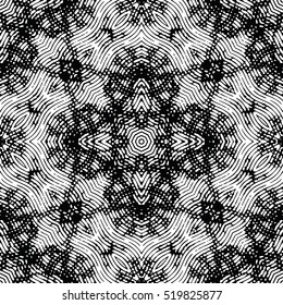 Seamless abstract monochrome engraving pattern. Texture for certificate or diploma, currency and money design. Single-leaf woodcut, xylography, printmaking. Vector Illustration