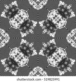 Seamless abstract monochrome engraving pattern. Texture for certificate or diploma, currency and money design. Single-leaf woodcut, xylography, printmaking. Vector Illustration