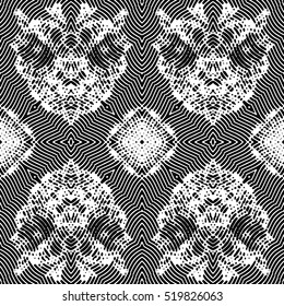 Seamless abstract monochrome engraving pattern. Texture for certificate or diploma, currency and money design. Single-leaf woodcut, xylography, printmaking. Vector Illustration