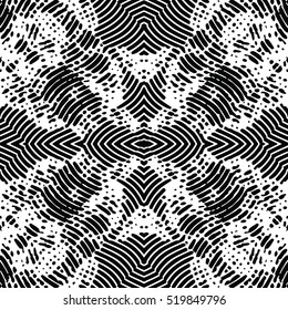 Seamless abstract monochrome engraving pattern. Texture for certificate or diploma, currency and money design. Single-leaf woodcut, xylography, printmaking. Vector Illustration