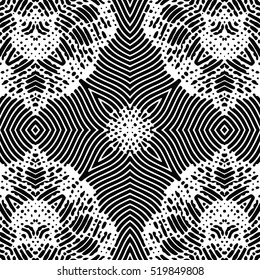 Seamless abstract monochrome engraving pattern. Texture for certificate or diploma, currency and money design. Single-leaf woodcut, xylography, printmaking. Vector Illustration