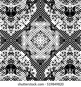 Seamless abstract monochrome engraving pattern. Texture for certificate or diploma, currency and money design. Single-leaf woodcut, xylography, printmaking. Vector Illustration