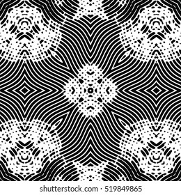Seamless abstract monochrome engraving pattern. Texture for certificate or diploma, currency and money design. Single-leaf woodcut, xylography, printmaking. Vector Illustration