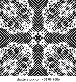 Seamless abstract monochrome engraving pattern. Texture for certificate or diploma, currency and money design. Single-leaf woodcut, xylography, printmaking. Vector Illustration
