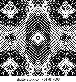 Seamless abstract monochrome engraving pattern. Texture for certificate or diploma, currency and money design. Single-leaf woodcut, xylography, printmaking. Vector Illustration