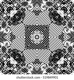Seamless abstract monochrome engraving pattern. Texture for certificate or diploma, currency and money design. Single-leaf woodcut, xylography, printmaking. Vector Illustration