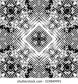 Seamless abstract monochrome engraving pattern. Texture for certificate or diploma, currency and money design. Single-leaf woodcut, xylography, printmaking. Vector Illustration