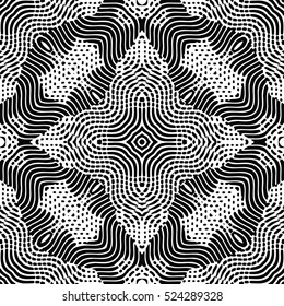 Seamless abstract monochrome engraving pattern. Texture for certificate or diploma, currency and money design. Single-leaf woodcut, xylography, printmaking. Vector Illustration