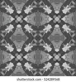 Seamless abstract monochrome engraving pattern. Texture for certificate or diploma, currency and money design. Single-leaf woodcut, xylography, printmaking. Vector Illustration