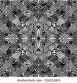 Seamless abstract monochrome engraving pattern. Texture for certificate or diploma, currency and money design. Single-leaf woodcut, xylography, printmaking. Vector Illustration