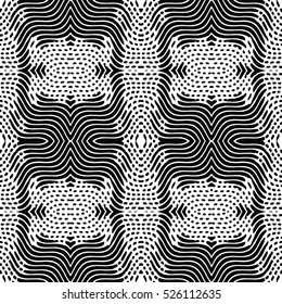Seamless abstract monochrome engraving pattern. Texture for certificate or diploma, currency and money design. Single-leaf woodcut, xylography, printmaking. Vector Illustration