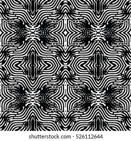 Seamless abstract monochrome engraving pattern. Texture for certificate or diploma, currency and money design. Single-leaf woodcut, xylography, printmaking. Vector Illustration