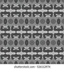 Seamless abstract monochrome engraving pattern. Texture for certificate or diploma, currency and money design. Single-leaf woodcut, xylography, printmaking. Vector Illustration