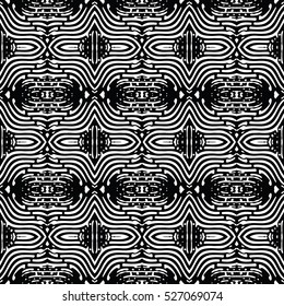Seamless abstract monochrome engraving pattern. Texture for certificate or diploma, currency and money design. Single-leaf woodcut, xylography, printmaking. Vector Illustration