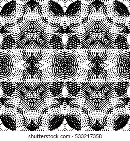 Seamless abstract monochrome engraving pattern. Texture for certificate or diploma, currency and money design. Single-leaf woodcut, xylography, printmaking. Vector Illustration