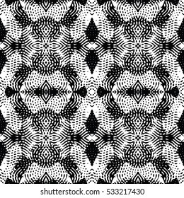 Seamless abstract monochrome engraving pattern. Texture for certificate or diploma, currency and money design. Single-leaf woodcut, xylography, printmaking. Vector Illustration