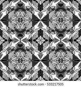 Seamless abstract monochrome engraving pattern. Texture for certificate or diploma, currency and money design. Single-leaf woodcut, xylography, printmaking. Vector Illustration