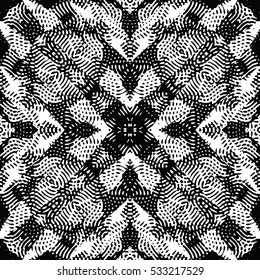 Seamless abstract monochrome engraving pattern. Texture for certificate or diploma, currency and money design. Single-leaf woodcut, xylography, printmaking. Vector Illustration