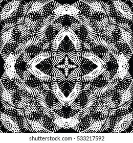 Seamless abstract monochrome engraving pattern. Texture for certificate or diploma, currency and money design. Single-leaf woodcut, xylography, printmaking. Vector Illustration