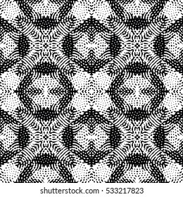 Seamless abstract monochrome engraving pattern. Texture for certificate or diploma, currency and money design. Single-leaf woodcut, xylography, printmaking. Vector Illustration