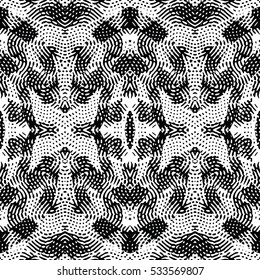 Seamless abstract monochrome engraving pattern. Texture for certificate or diploma, currency and money design. Single-leaf woodcut, xylography, printmaking. Vector Illustration