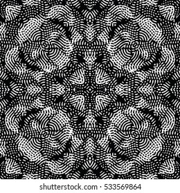 Seamless abstract monochrome engraving pattern. Texture for certificate or diploma, currency and money design. Single-leaf woodcut, xylography, printmaking. Vector Illustration