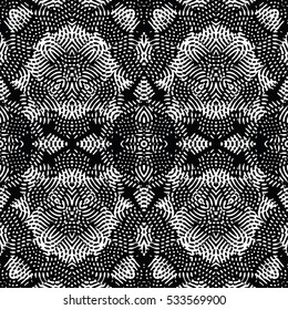 Seamless abstract monochrome engraving pattern. Texture for certificate or diploma, currency and money design. Single-leaf woodcut, xylography, printmaking. Vector Illustration