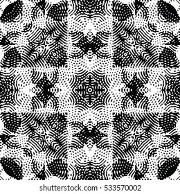 Seamless abstract monochrome engraving pattern. Texture for certificate or diploma, currency and money design. Single-leaf woodcut, xylography, printmaking. Vector Illustration