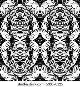 Seamless abstract monochrome engraving pattern. Texture for certificate or diploma, currency and money design. Single-leaf woodcut, xylography, printmaking. Vector Illustration