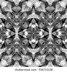 Seamless abstract monochrome engraving pattern. Texture for certificate or diploma, currency and money design. Single-leaf woodcut, xylography, printmaking. Vector Illustration