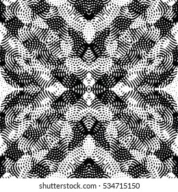 Seamless abstract monochrome engraving pattern. Texture for certificate or diploma, currency and money design. Single-leaf woodcut, xylography, printmaking. Vector Illustration