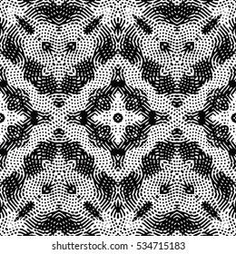 Seamless abstract monochrome engraving pattern. Texture for certificate or diploma, currency and money design. Single-leaf woodcut, xylography, printmaking. Vector Illustration
