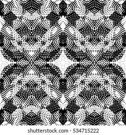 Seamless abstract monochrome engraving pattern. Texture for certificate or diploma, currency and money design. Single-leaf woodcut, xylography, printmaking. Vector Illustration