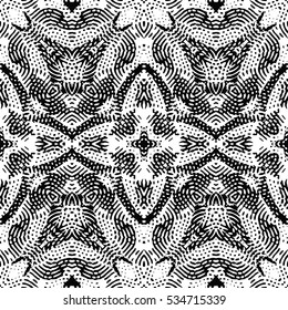 Seamless abstract monochrome engraving pattern. Texture for certificate or diploma, currency and money design. Single-leaf woodcut, xylography, printmaking. Vector Illustration