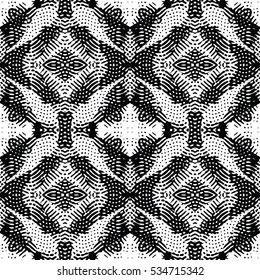 Seamless abstract monochrome engraving pattern. Texture for certificate or diploma, currency and money design. Single-leaf woodcut, xylography, printmaking. Vector Illustration