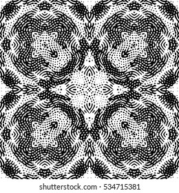 Seamless abstract monochrome engraving pattern. Texture for certificate or diploma, currency and money design. Single-leaf woodcut, xylography, printmaking. Vector Illustration