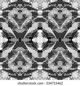 Seamless abstract monochrome engraving pattern. Texture for certificate or diploma, currency and money design. Single-leaf woodcut, xylography, printmaking. Vector Illustration